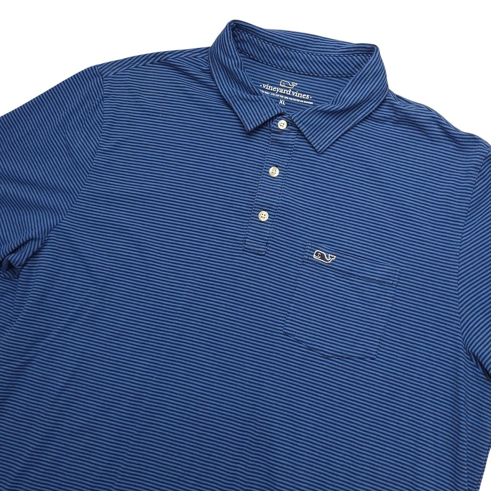 Vineyard Vines Polo Shirt Mens XL Blue Stripe Cotton Blend Stretch Casual Top